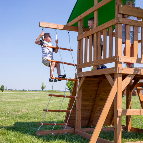 Backyard Discovery Wooden Swing Set with Clubhouse