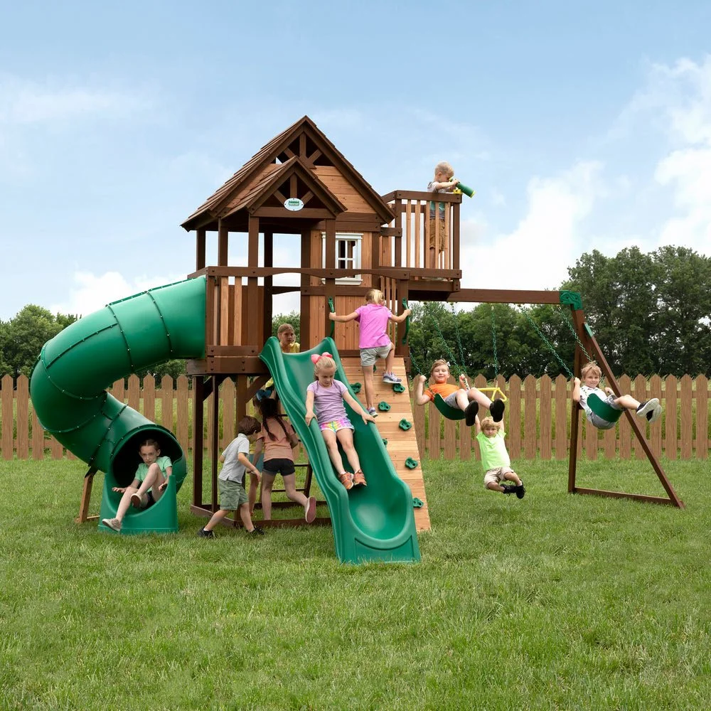 Backyard Discovery Wooden Swing Set with Fort
