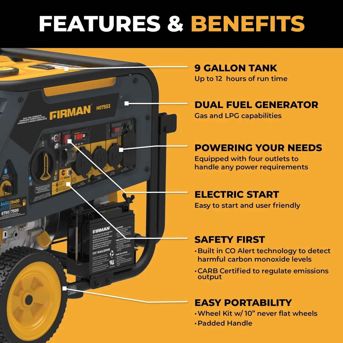 Firman 7500/9400W Dual Fuel Portable Generator - Image 2