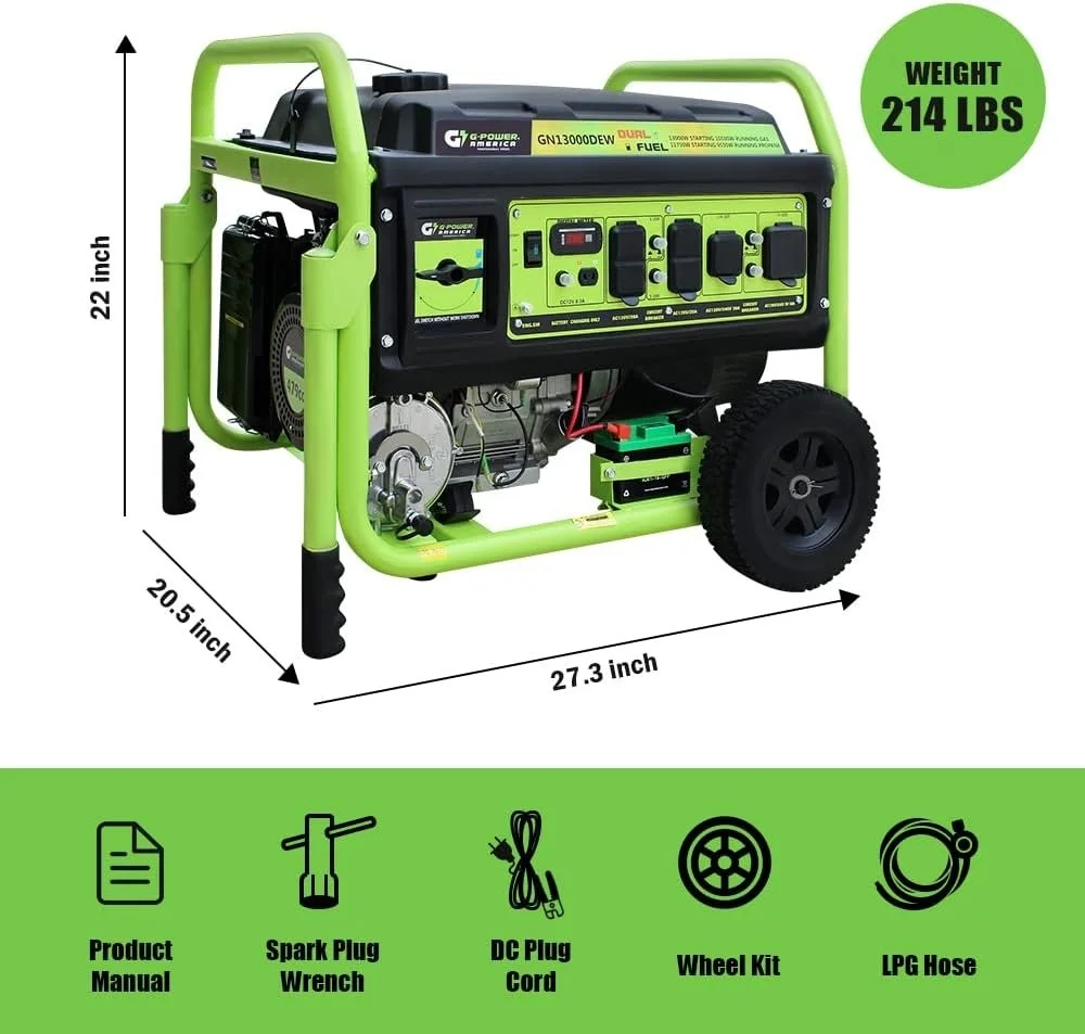 13,000W Dual Fuel Portable Generator with Electric Start, Home Backup and RV Ready - Image 2