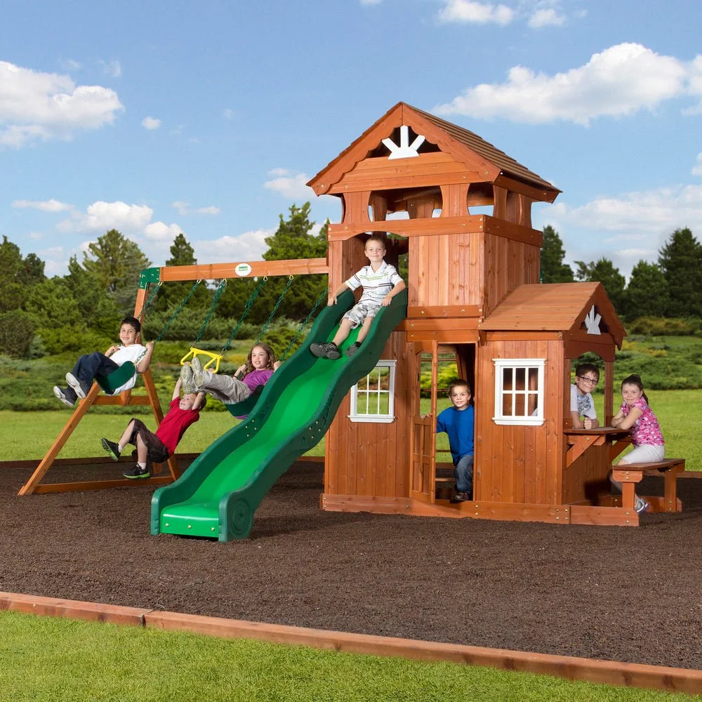 Backyard Discovery Cedar Wood Swing Set with Slide