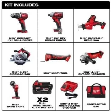 Milwaukee 18V 7-Tool Cordless Combo Kit with Two Batteries and Tool Bag - Image 2