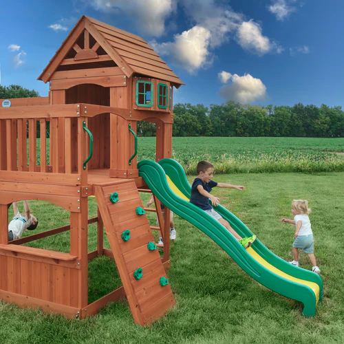 Backyard Discovery Wooden Swing Set with Slide