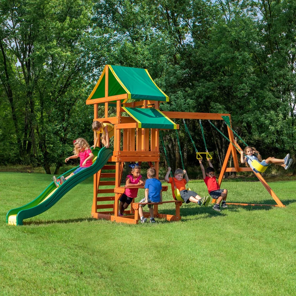Backyard Discovery Wooden Swing Set with Slide