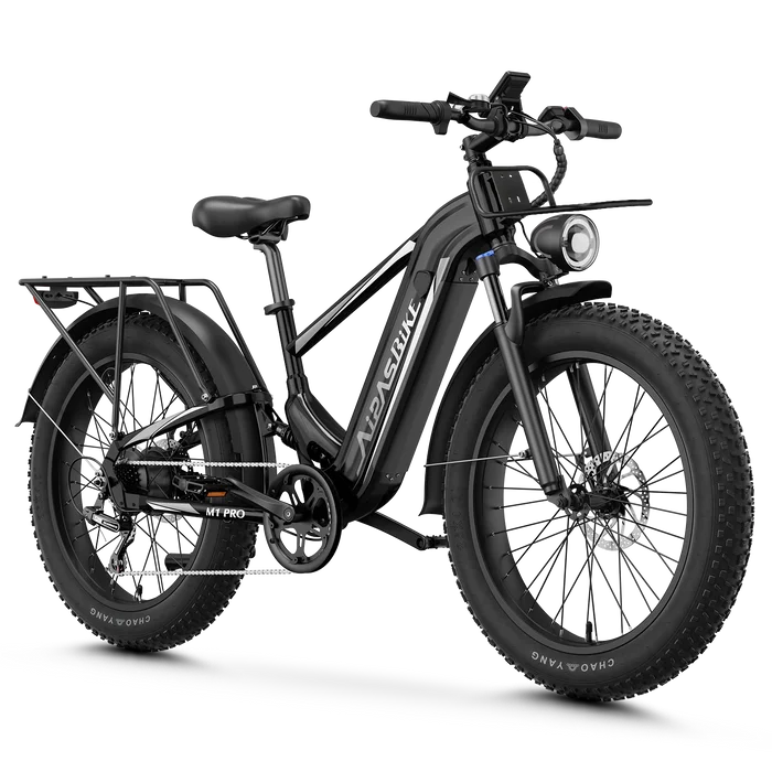 Aipas All-Terrain Electric Bike with Basket, Black