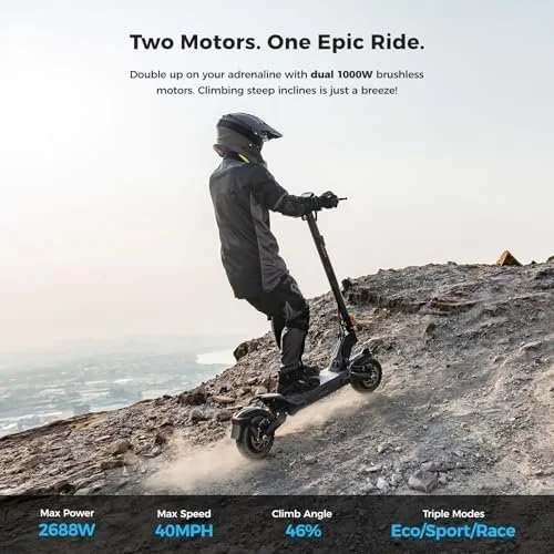 Ausom 2000W Dual Motor Off-Road Folding Electric Scooter, 40 MPH, 56 Mile Range - Image 7
