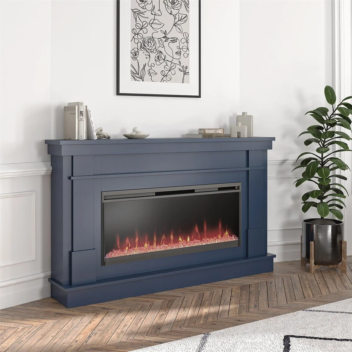 Novogratz Wide Mantel Electric Fireplace