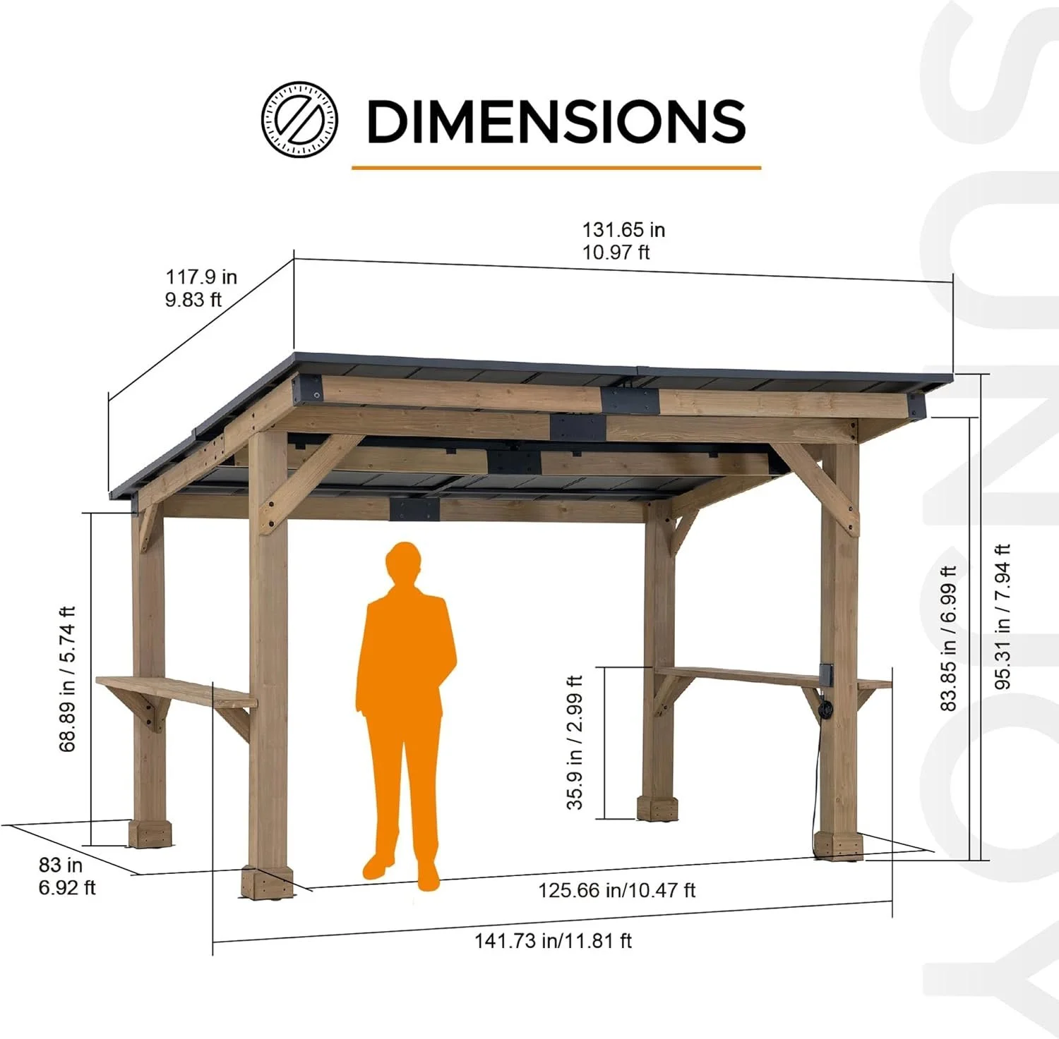 Sunjoy 10 x 12 ft Matte Black Cedar Framed Wooden Gazebo - Image 3