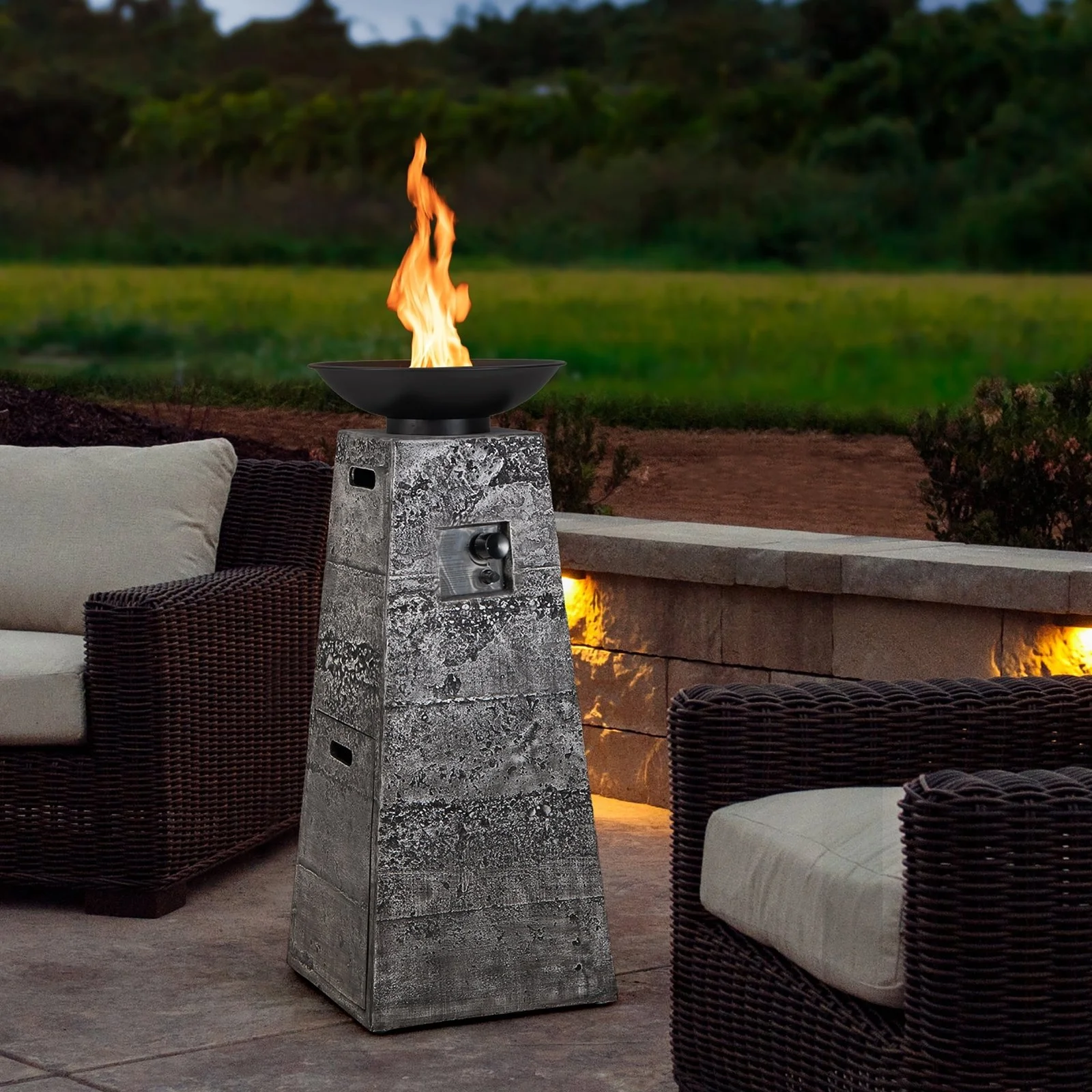 Costway 48 Inch Propane Fire Bowl Column with Lava Rocks and Cover - Image 5