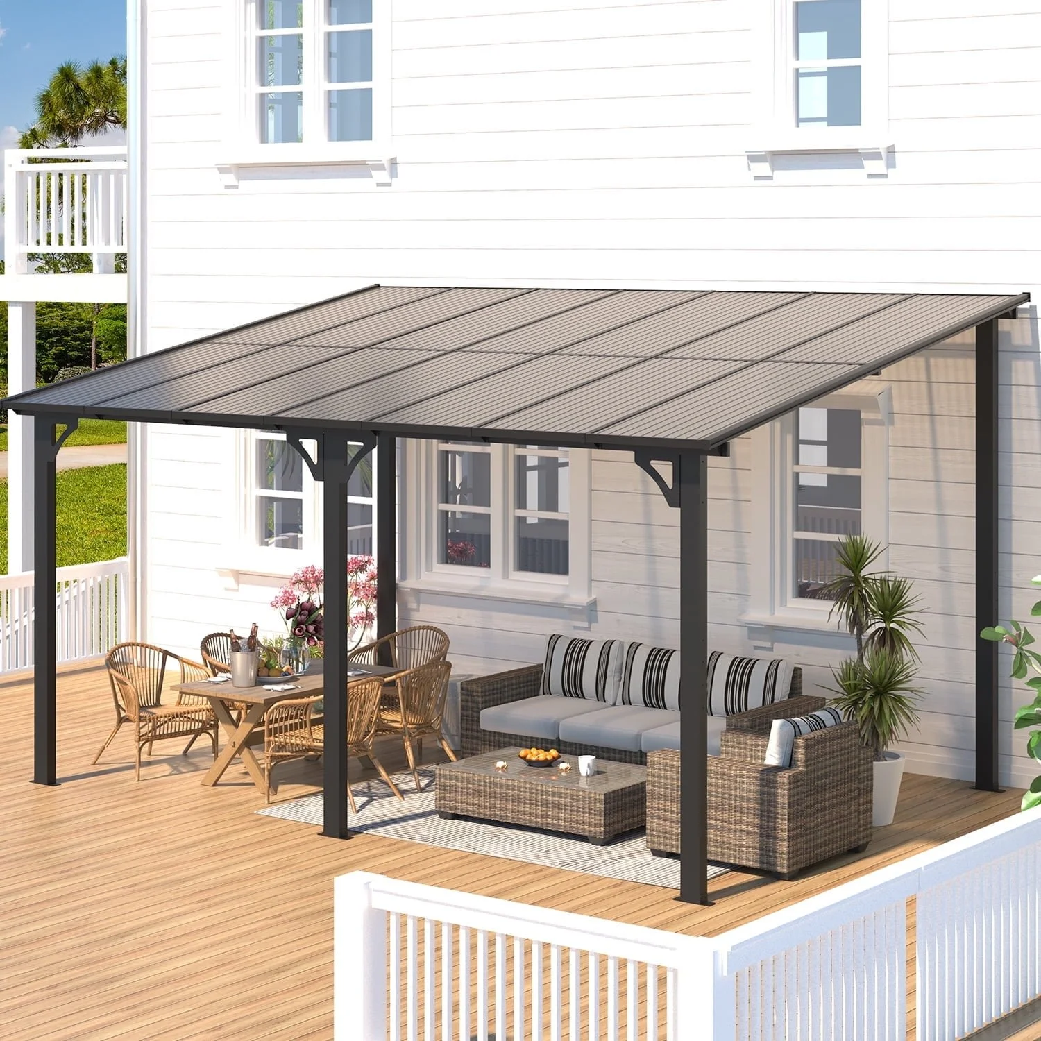 Aecojoy 10 x 14 ft Aluminum Patio Cover, Dark Gray