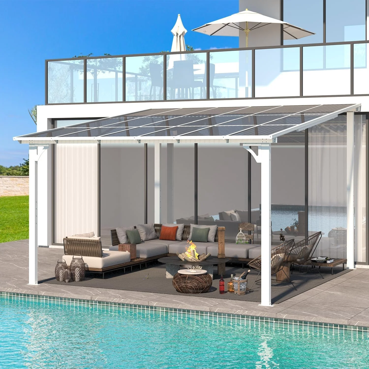 Aecojoy 12 x 12 ft White Aluminum Pergola with Canopy