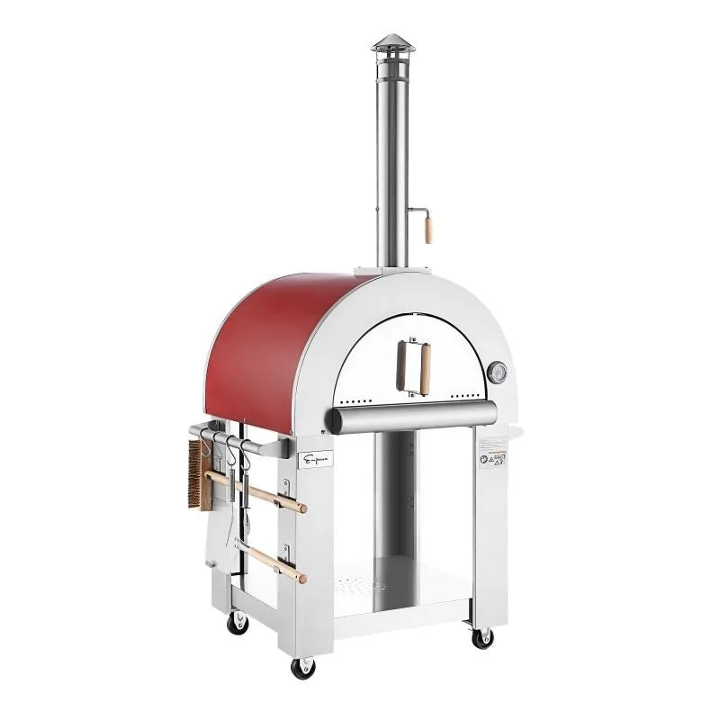 Empava Outdoor Wood-Fired Pizza Oven with Wheels and Accessories, Red