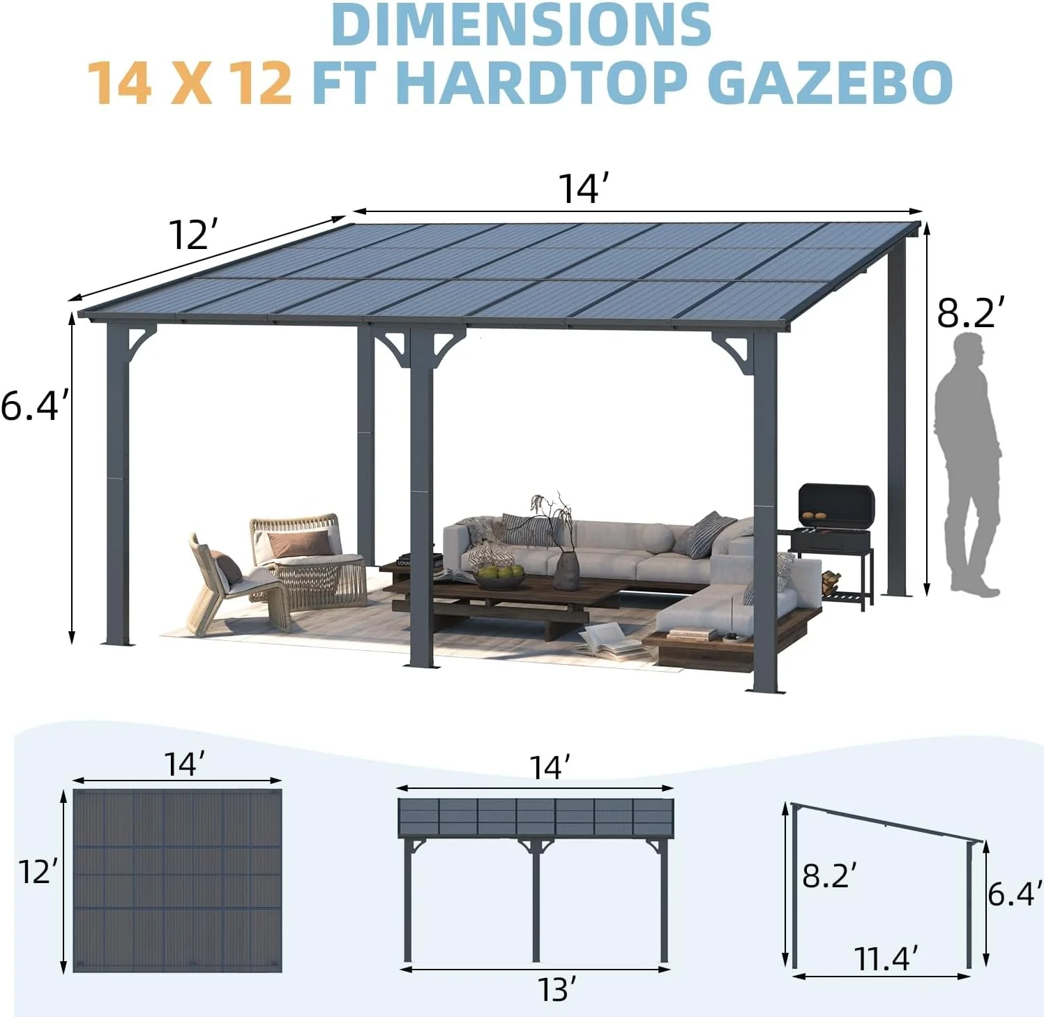 Aecojoy 14 x 12 ft Aluminum Pergola with Canopy - Image 2