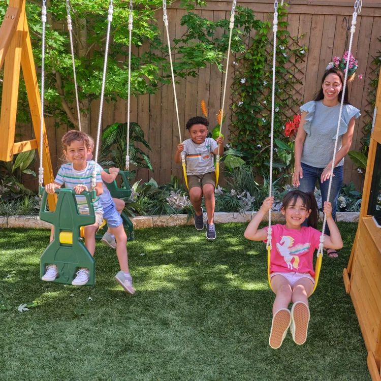KidKraft Wooden Lodge Playset with Swings - Image 3