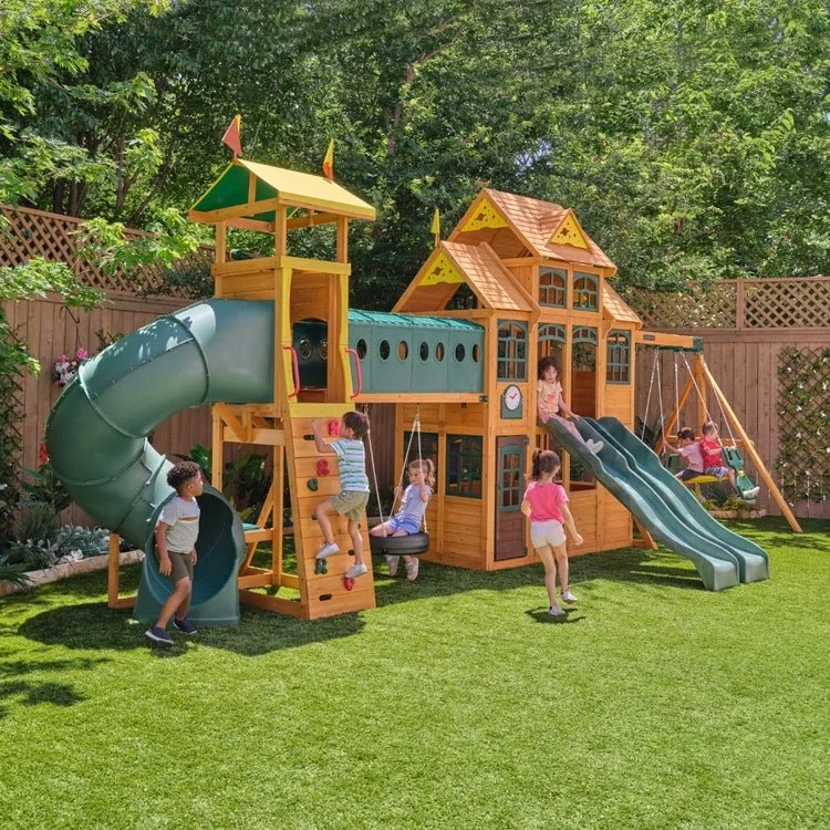 KidKraft Wooden Lodge Playset with Swings