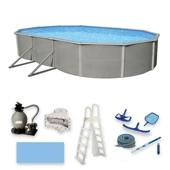 Blue Wave 12 x 24 ft Oval 52 Inch Deep Metal Wall Swimming Pool Package