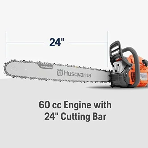 Husqvarna 24 Inch 60.3cc Gas Powered Chainsaw with Adjustable Oil Pump