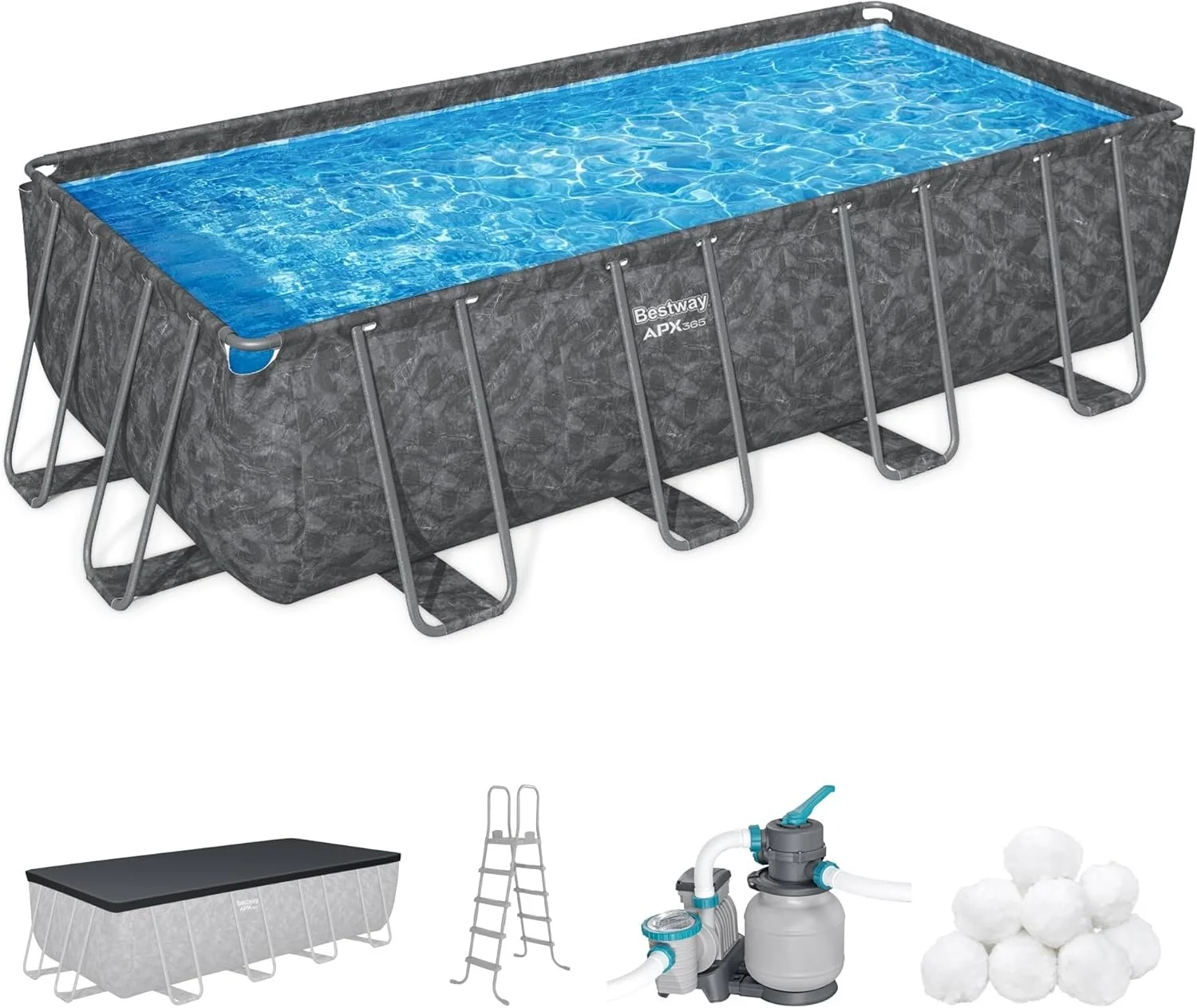 Bestway 18 x 9 ft x 52 Inch Rectangular Above Ground Swimming Pool