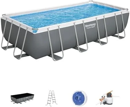 Bestway 18 x 9 ft x 48 Inch Rectangular Above Ground Pool Set with Filter Pump, Ladder and Cover