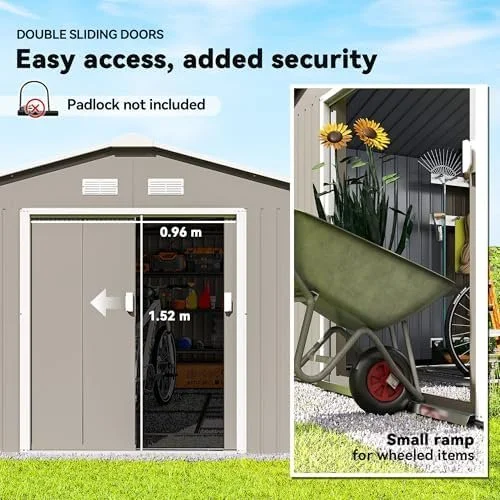 Outsunny 11 x 13 ft Metal Garden Storage Shed with Foundation Kit, Light Gray - Image 3