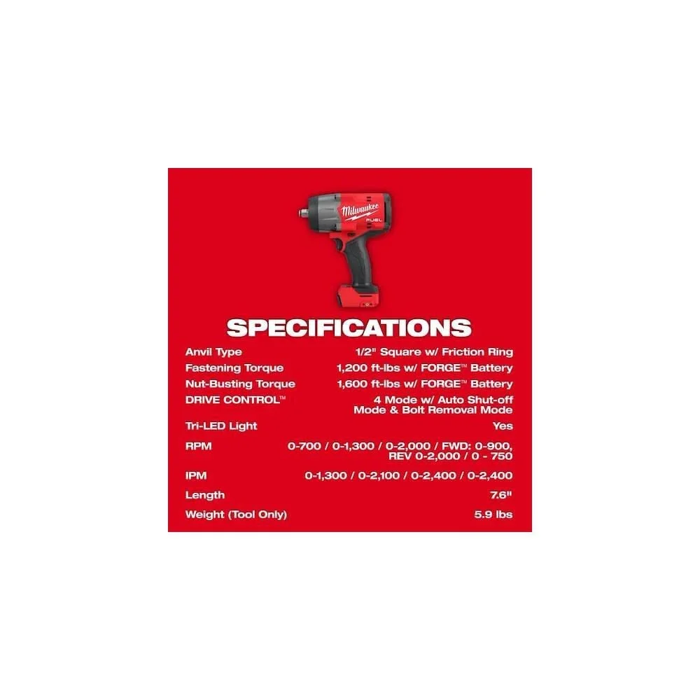 Milwaukee 1/2 Inch High Torque Impact Wrench Combo Kit with Tower Light - Image 3