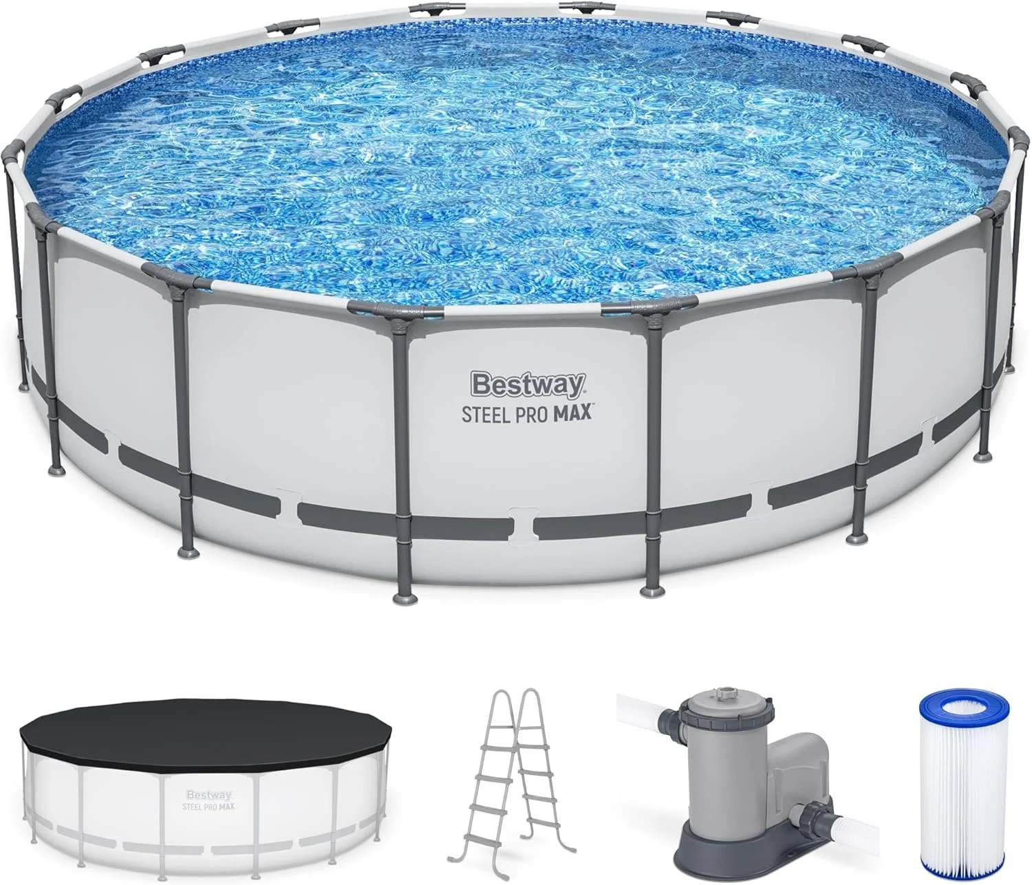 Bestway 16 ft x 48 Inch Round Metal Frame Above Ground Pool Set