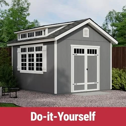 Handy Home 10 x 12 ft DIY Wooden Storage Shed with Floor, Beige - Image 3