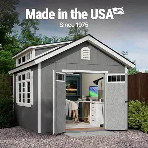 Handy Home 10 x 12 ft DIY Wooden Storage Shed with Floor, Beige - Image 2