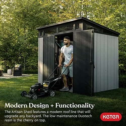 Keter 7 x 7 ft Plastic Resin Outdoor Storage Shed, Gray - Image 2